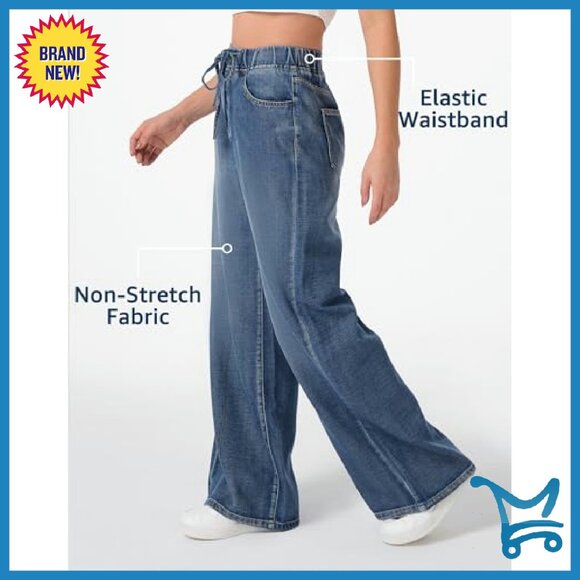 Women's Loose Fit Pull-On Jeans Elastic Waist Lyocell Non-Stretch - Picture 3 of 8